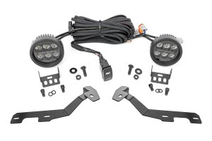 Ram 1500 LED Light Kit - Rough Country - Ditch Mount, Black Series Round, 3.5 Inch, Amber DRL - Black - '19-'24